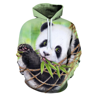 ซื้อ ผู้ชาย ขนาดใหญ่ พันดา พิมพ์ Hoodie แขนยาวกับกระเป๋า online manufacture