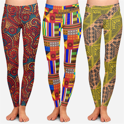 ซื้อ สีสัน Geometric Kente สัญลักษณ์ศิลปะแอฟริกัน พิมพ์ leggings โยคะสูง เข็มขัด sublimation พิมพ์ leggings สําหรับผู้หญิง online manufacture