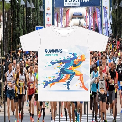 มาราธอนวิ่ง Sublimation พิมพ์กีฬา เสื้อ T Crewneck Dri Fit เสื้อ Sublimation