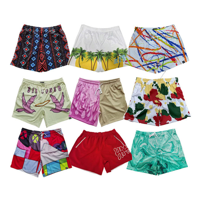 คุณภาพสูง Custom Name Logo ชาย ชุดชายหาด 5in Inseam ไนลอนวิ่ง Mesh สบาย ชุดชาย ชุดชายหาดดอกไม้