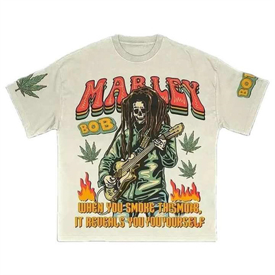 เสื้อยืดโอเวอร์ไซส์น้ำหนักมาก ผ้าฝ้าย 100% คุณภาพดีเยี่ยม สไตล์สตรีทแวร์ วินเทจ พิมพ์ลายหัวกะโหลกแบบกำหนดเอง